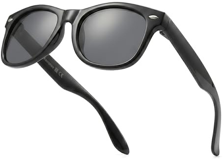 Komonee Kids Flexible Sunglasses Polarized Black Silicone Drifter Classic Style Retro Sun Shades Eye Glasses UV400 Unisex For Boys and Girls Age 3-10