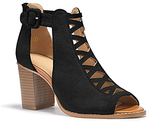 Peep Toe Shoe Boots for Women Block Heel Sandals Gladiator High Heels Shoes Zipper