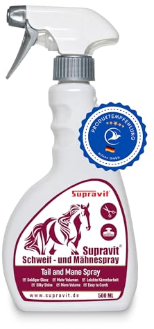Supravit Schweif und Mähnenspray für Pferde | seidiges Glanzspray | leichte Kämmbarkeit | Mähnen und Schweifspray 500ml | erleichtert die Pferdepflege | Lange Geschmeidigkeit