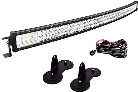 Willpower 50 Zoll 127CM 648W Led Arbeitsscheinwerfer Bar Gebogen + 2pcs 4 Zoll Led Scheinwerfer + Kabelbaum 12V 24V LED Bar für Offroad Auto Traktor Zusatzscheinwerfer Rückfahrscheinwerfer Lightbar