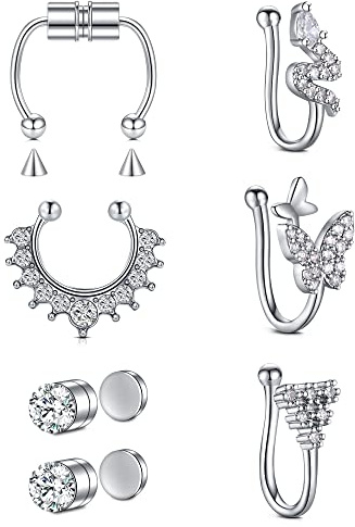 JFORYOU Piercing Naso Finto Naso Piercing Non Piercing Magnetico Setto Finto Gioielli Piercing al Naso Finto