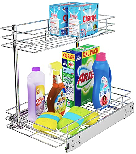 FANHAO Organizer Sottolavello Cucina 2 Livelli, Metallo Scaffale Estraibile per Lavello, Portaoggetti Sottolavello, Organizer per Armadio Sottolavello per Bagni, Cucine, Cromo
