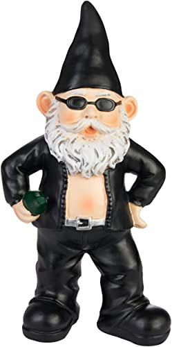 BRUBAKER Nain de Jardin Cool Biker Noir - Nain Rocker avec Lunettes de Soleil - Figurine de Jardin Drôle - Décoration Résistant aux Intempéries pour Exterieur Jardin et Camping - 24 cm