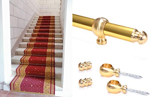 Generisch Aluminiumrohr zur Befestigung von Teppichen und Läufern auf Treppenstufen, mit Ösen (Gold, Kit 1 Stick + 2 Rings, 130cm)