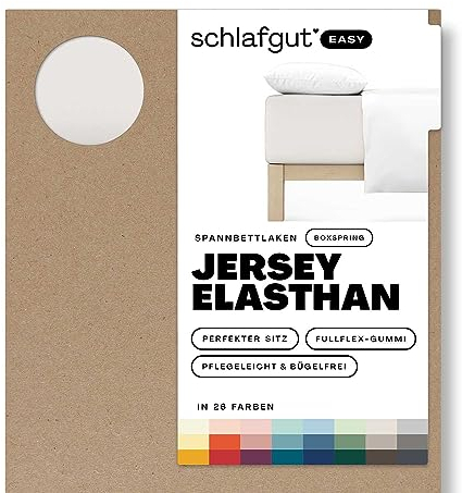 Schlafgut Easy Jersey Elasthan Boxspring Spannbettlaken 180x200 bis 200x220 Sand Light, Spannbetttuch aus superweicher Baumwolle mit Elasthan