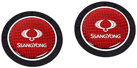 JJRY 2 Coche Posavasos para SsangYong Actyon Sport Korando Rexton Antideslizante Impermeables Silicona Posavasos Coche Interiores Accesorios,Red Style