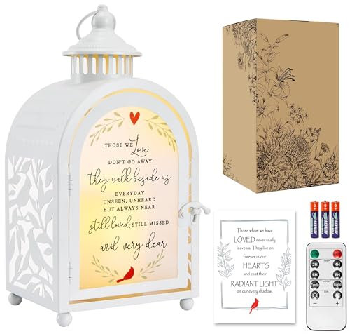 WOODEXPE Regalo conmemorativo de condolencias para la pérdida de un ser querido, linterna conmemorativa con vela LED parpadeante y control remoto, color blanco