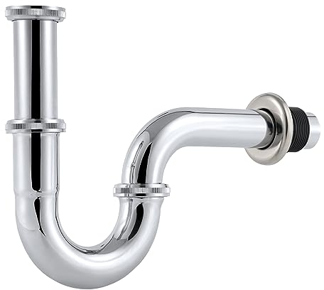 Hibbent Siphon en Acier Inoxydable pour Lavabo, Universel 1-1/4 Tuyau D'évacuation Réglable，Lavabo Siphon Tubulaire-Chrome
