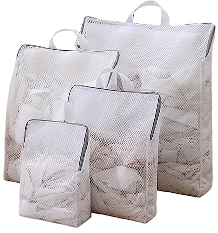 Mollyfox 4Pack Wäschesäcke mit Griffen mit Reißverschluss Wäschenetz für Waschmaschine Wiederverwendbare Wäschebeutel für College Wohnheim und Wohnung sac de rangement de voyage