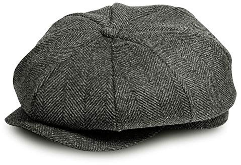 AYAMAYA - Cappello da uomo in tweed, basco da strillone, cappello da ragazzo del giornale Shelby, grigio, vintage, regolabile, a 8 pezzi, cappello a berretto Gatsby, XL