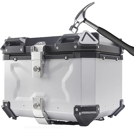 Aluminium Topcase 45L 55L 65L 80L 100L Haltbar Motorrad-Heckkasten Universelle Motorradkoffer Top Case Roller Koffer Mit Rückenlehne, Helmkoffer Für Roller Fahrradbox (Color : Silber, Size : 65L Mot
