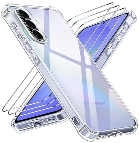 ivoler 4 in 1 Case for Samsung Galaxy A36 5G, with 3 Pieces Tempered Glass Screen Protector, [Camera Protection] Anti-fingerprint Protective Phone Cover, Clear