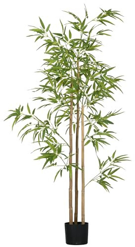 HOMCOM Konstgjorda växter, konstbambu, 180 cm konstgjord växt med 830 blad, krukväxt, konstträd, växtdekoration för inomhus, grön