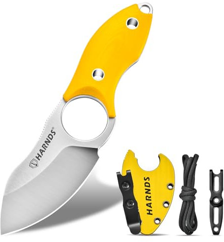 Harnds Couteau à Lame Fixe Couteau EDC Full Tang, Couteaux de cou Avec Lame en Acier D2 et Manche en G10 pour la pêche et l'écorchage, Eggplant