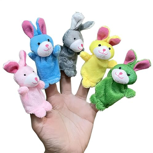 Animaux de Doigt, marionnettes Doigts pour Les Tout-Petits,Ensemble de de Doigt de Lapin en Peluche de 5 - de marionnettes animales Mignonnes en Peluche pour, Spectacles, Temps de Jeu, écoles,