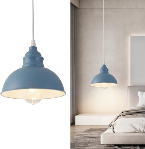 SoodMi Plug in Pendant Light, 15FT Hanging Lights, On/Off Switch, Industrial Pendant Light with Plug in Cord, Metal Hanging Lamps for Living Room, Kitchen, Dining Room Blue