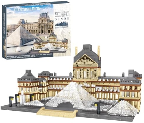 CSNRHG Ensemble de briques de construction du modèle du musée du Louvre à Paris - Micro briques - Architecture mondialement célèbre - Jouet éducatif pour enfants et adultes - 3377 pièces