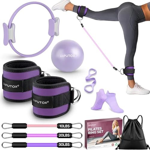 diputox Pilates Ring Kit for Women, Pilates Equipment Accessories, Home Workout Set with Magic Circle, Mini Exercise Ball, Ankle Resistance Bands & Yoga Socks, for Fitness, Toning & Better Me Gifts