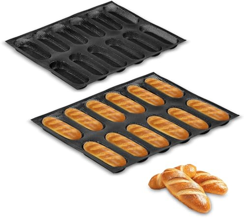 KR KITCHENRAKU Upgraded Silicone Perforated Baking Forms, Sandwich Mold, French Baguette Bread Pan, Food Mat, Non-Stick Baking Liners (1PCS, 12 Loaf_11.8x15.7 inch)