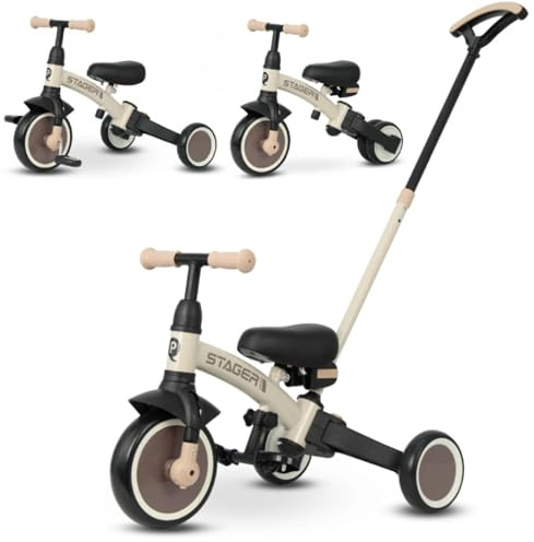 Qplay Triciclo Evolutivo Trike Stager | Bicicleta de Equilibrio 2 en 1 con Barra de Empuje para Bebés y Niños Pequeños | Ideal de 1 a 4 Años