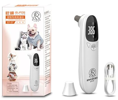 Febertermometer hund, hundörontermometer, digital husdjurstermometer, veterinärtermometer, feberkontrolltemperatur med dubbelläge, med laddningskabel