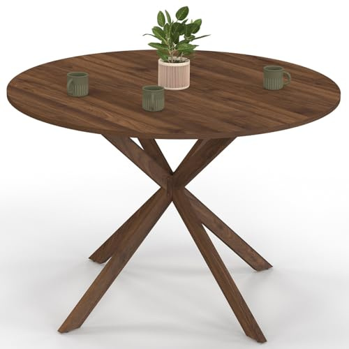 IDMarket - Table à Manger Ronde Alix 6 Personnes Pied araignée Noyer 110 cm
