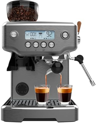 Cecotec Cafetera Express Barista Power Espresso 20 Barista Steel & Grind. 2200W, 20Bares, Molinillo Cónico, 2.1L Depósito Agua, 180g Café, 30 Niveles, Thermoblock, Doble Brazo, Accesorios Incluidos