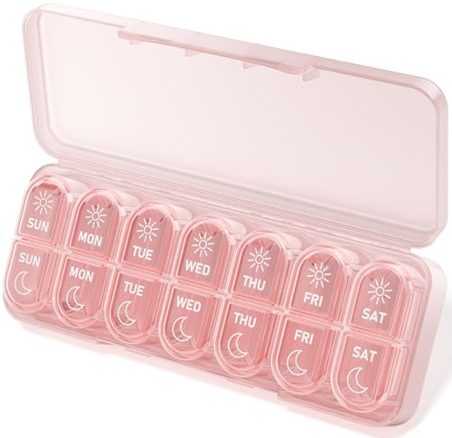 Betife AM PM Pill Organiser 7 Day, Weekly Pill Organiser Box 2 Times a Day | Portable Travel Pill Organiser, Cute, Easy Open, Airtight, Fashion, Dust-Proof, Reusable, Sturdy for Medication, Vitamin