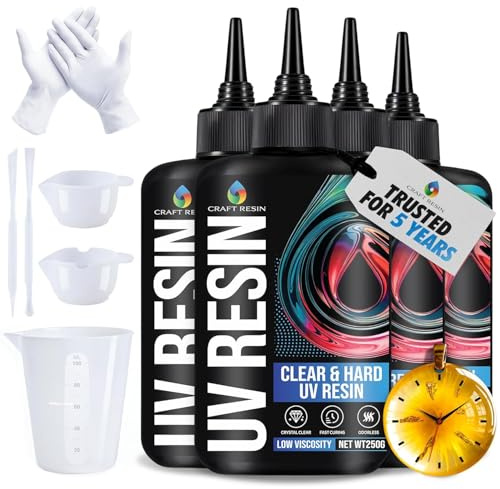CRAFT RESIN 1000g Resina UV Tipo Duro De Baja Viscosidad – Pegamento De Resina UV Cristalino Y Antiamarilleo Para DIY, Fabricación De Joyas, Fundición En Moldes Y Proyectos – Curado Rápido Bajo Luz UV