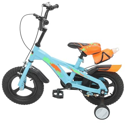 Mqwdxzfes Färgglad 12 tums barncykel med stödhjul och drickflaska, justerbar höjd barncykel med drickflaska, uppgraderad barncykel för pojkar, flickor, ålder 2–5 år