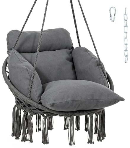 Outsunny Chaise Suspendue Grand Coussin Rembourré Tissage Serré Gris Foncé