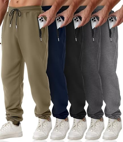 OZYJD 5 Pack Mens Joggers Bottoms, Athletic Tracksuit Bottoms Men with Zipper Pocket, Joggers for Men UK Warm Slim Fit Sweatpants Mens Track Workout Running Pants