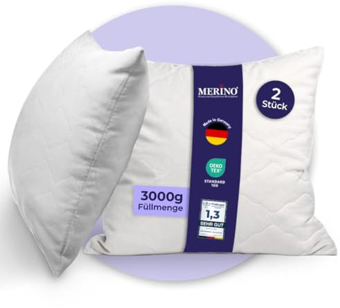 Merino-Betten Hochwertiges Kopfkissen 100x100 Set | Schlafkissen | Innenkissen mit verstepptem Bezug | Serie Wolke