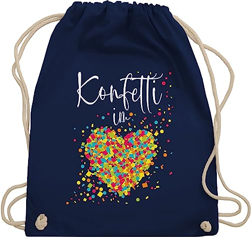 Turnbeutel Rucksack - Karneval & Fasching - Taschen - Konfetti im Herzen I - Unisize - Navy Blau - kamelle tasche karnevalsbeutel faschings köln stoffbeutel für wurfmaterial karnevalstasche