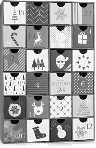 BRUBAKER Adventskalender zum Befüllen - Schwarz Weiße Weihnachten - DIY Weihnachtskalender mit 24 Türchen für Gutscheine, Süßigkeiten und andere Überraschungen - 32,5 cm groß aus Pappe
