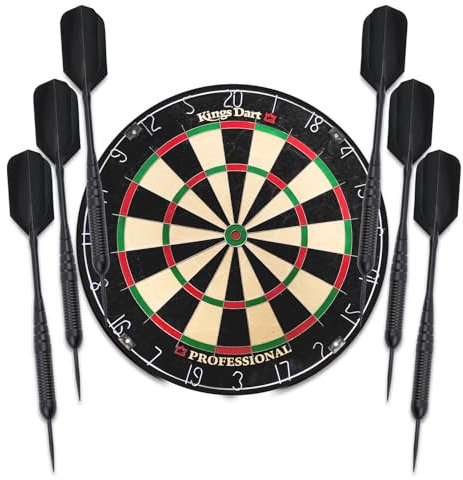Kings Dart Dartscheibe Set First | 0,7 mm Spider | Turniergröße | Krampenfreie Spielzone | Sisalborsten | inkl. 22 g Steeldarts