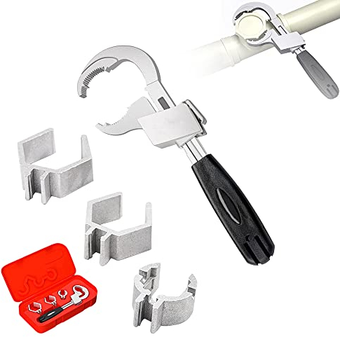 THATSRAD Universal Verstellbarer Doppelmaulschlüssel Tapschlüssel 4-in-1 Multifunction Schraubenschlüssel Doppelschlüsselsatz Mit Ersatzkopf Wasserrohr Schlüssel für Wasserleitungen Reparatur