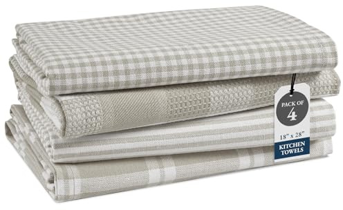 LANE LINEN Cotton Kitchen Towels Set, 4-Pack – Absorbent, Quick-Drying Dish Towels, Tea Towels, 18 x 28 - Slate Grey