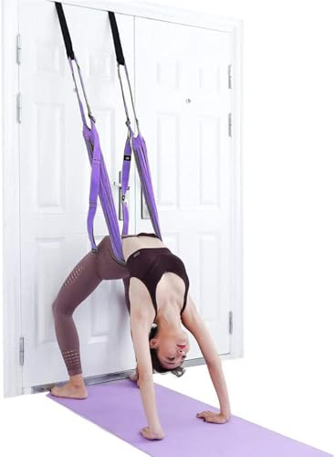 AYNEFY Correa Aérea Elástico Cojinete Fuerte Capacidad Ajustable Camilla de Pierna Plegable Flexibilidad Entrenador Yoga Fitness Band para Cintura Danza Yoga (Púrpura)