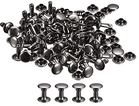 QUARKZMAN Remaches de Cuero 50 Kits, Remaches de Doble Tapa 8mm, Altura 10mm, Remache de Pernos Metálicos para Reparación Artesanía Cuero DIY Monedero Cinturón Bolsa Zapato, Pistola-Negro