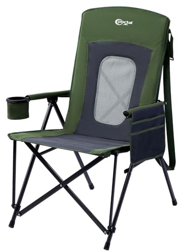 Porta Silla de camping plegable y reclinable, con respaldo alto, resistencia hasta 180 kg, silla de pesca, silla de jardín con bolsa y portavasos, ideal para jardín, balcón y picnic