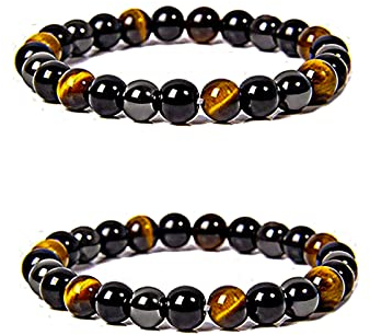 2pcs Heilende Chakra Perlenarmband Schutz Obsidian Bracelet Schwarzer Stein Armband Lavastein Armband Onyx Natursteinperlen Tigerauge Stein Kugelarmband 8mm für Glück Wohlstand Herren Freunde Damen