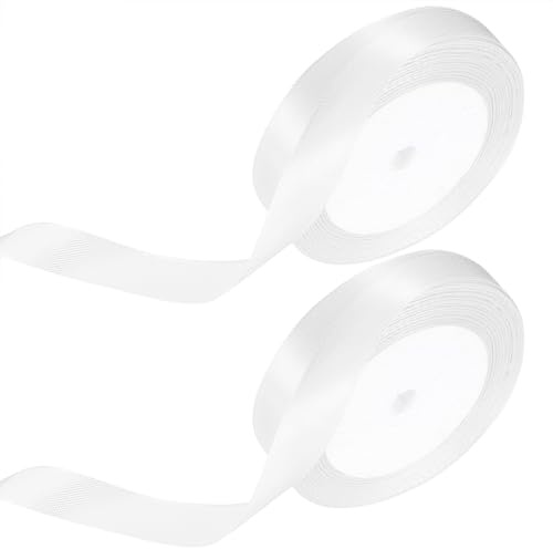 Nastro Raso Bianco, 2 Rotoli 15mm x 22M per Confezioni Regalo, Decorativo, Pacchi Regalo, Artigianato, Compleanno Natale, Decorazione