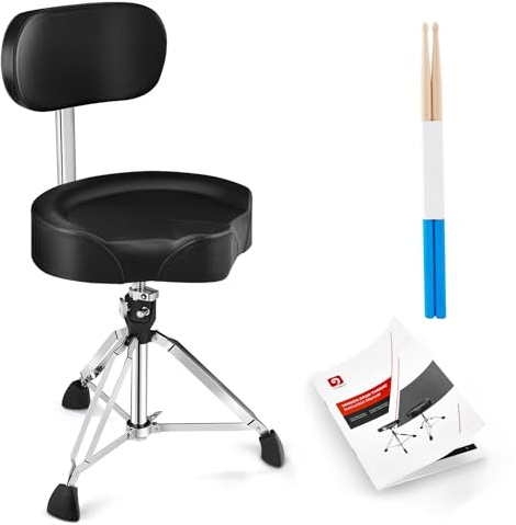 vangoa Drum Throne with Backrest Height Adjustable Heavy Duty Motorcycle Style Drum Seat Chair Stool Comfortable Swivel Double Braced for Drummers Adults