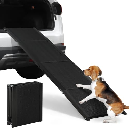 SMONTER Hunderampe Auto klappbar, einstiegshilfe Hunderampe Auto für große Hunde, 180 cm(L)*44 cm, leicht stabil, rutshfest Hundetreppe, schwarz