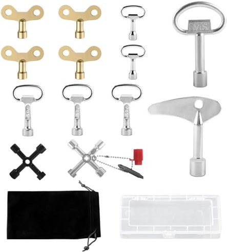 KAHOUI 13 Pièces Jeu de Triangle Poubelle Universelle, 4 Voies Cle Triangle Carre, Clé Pompier Multifonction, Clé Armoire Electrique Portables pour les Compteur Eau et D'électricité