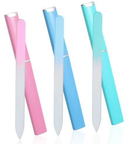 Lima per unghie in vetro per donne, confezione da 3 lime per unghie in vetro con custodia, lima per unghie da viaggio, elegante lima per unghie in vetro da donna, doppia faccia, ultra qualità,