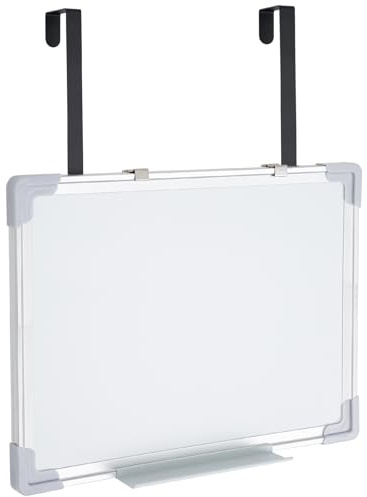 Lincia 16 x 12 Inch Over the Door Whiteboard Hanging Dry Erase Board for Door 4 Adjustable Heights Aluminum Frame Small White Board for Dorm Home Office Cubicle Wall, Horizontal Vertical Installation