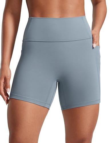 CRZ YOGA Womens Butterlift Scrunch Butt Lifting Biker Shorts with Pockets - 5 No Front Seam High Waist Workout Gym Cycling Shorts Belgian Blue 10