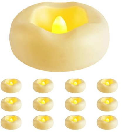 Ranjima flytande ljus, 12 stycken LED-simljus, vattentäta varmvita LED-vattenljus, flytande teljus för pooler, vaser, dammar, bröllop, fest, heminredning (5,8 x 2,5 cm)